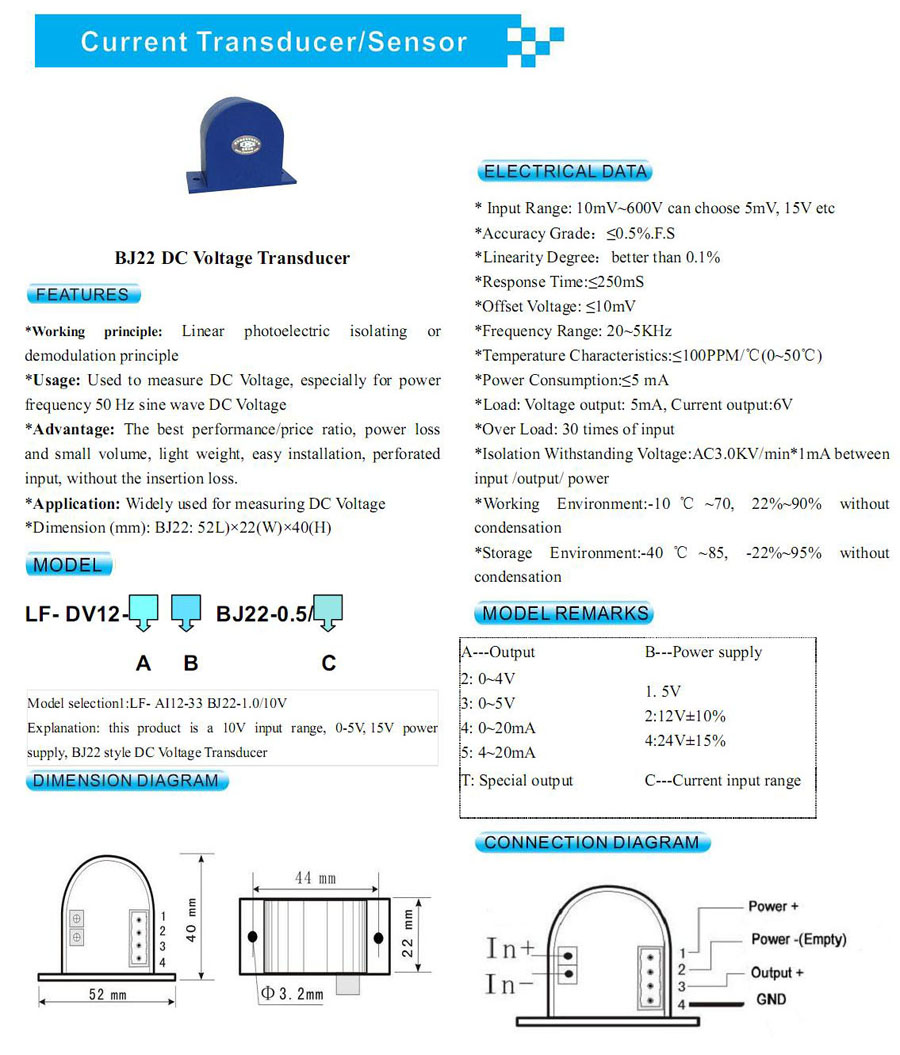 BJ22 DC Voltage Transducer